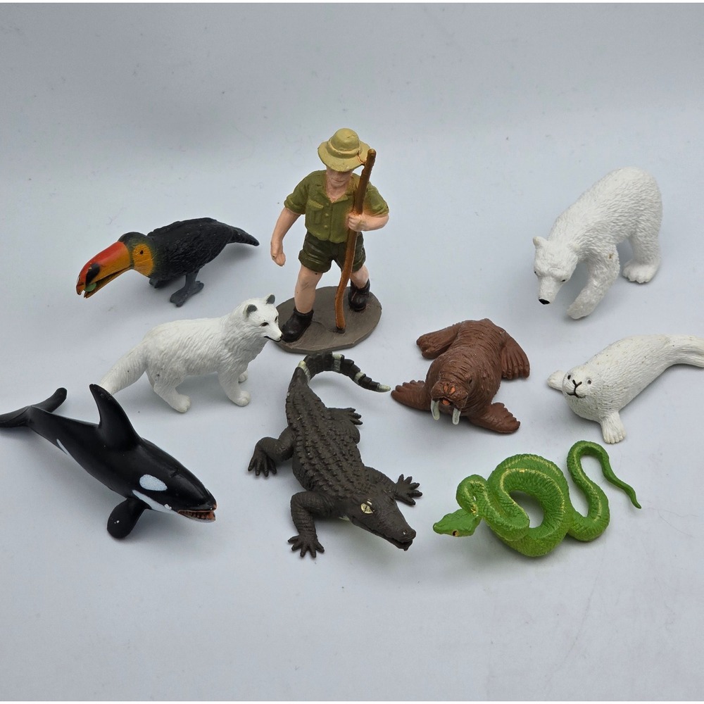 Safari Ltd Animal Figurine Lot Polar Bear Orca Alligator Zookeeper 9pc Set
